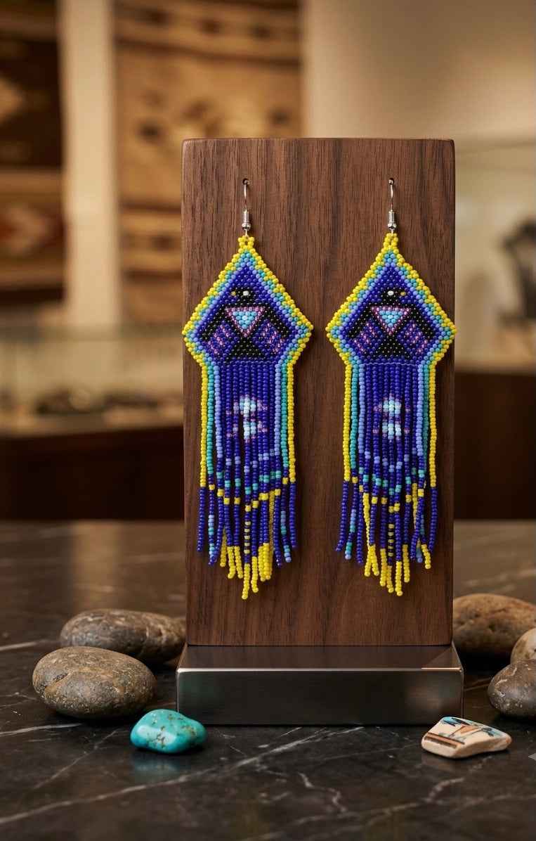 Beaded thunderbird earrings ( Blue )