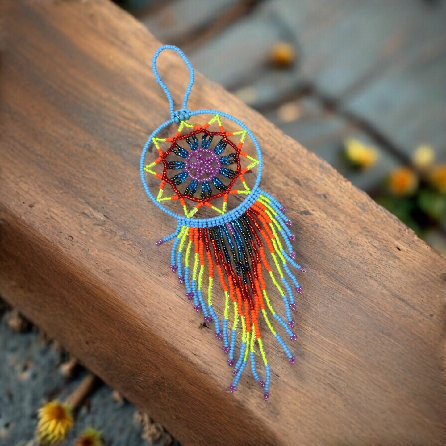 Sky Blue and Yellow Celestial Beaded Handmade Dreamcatcher