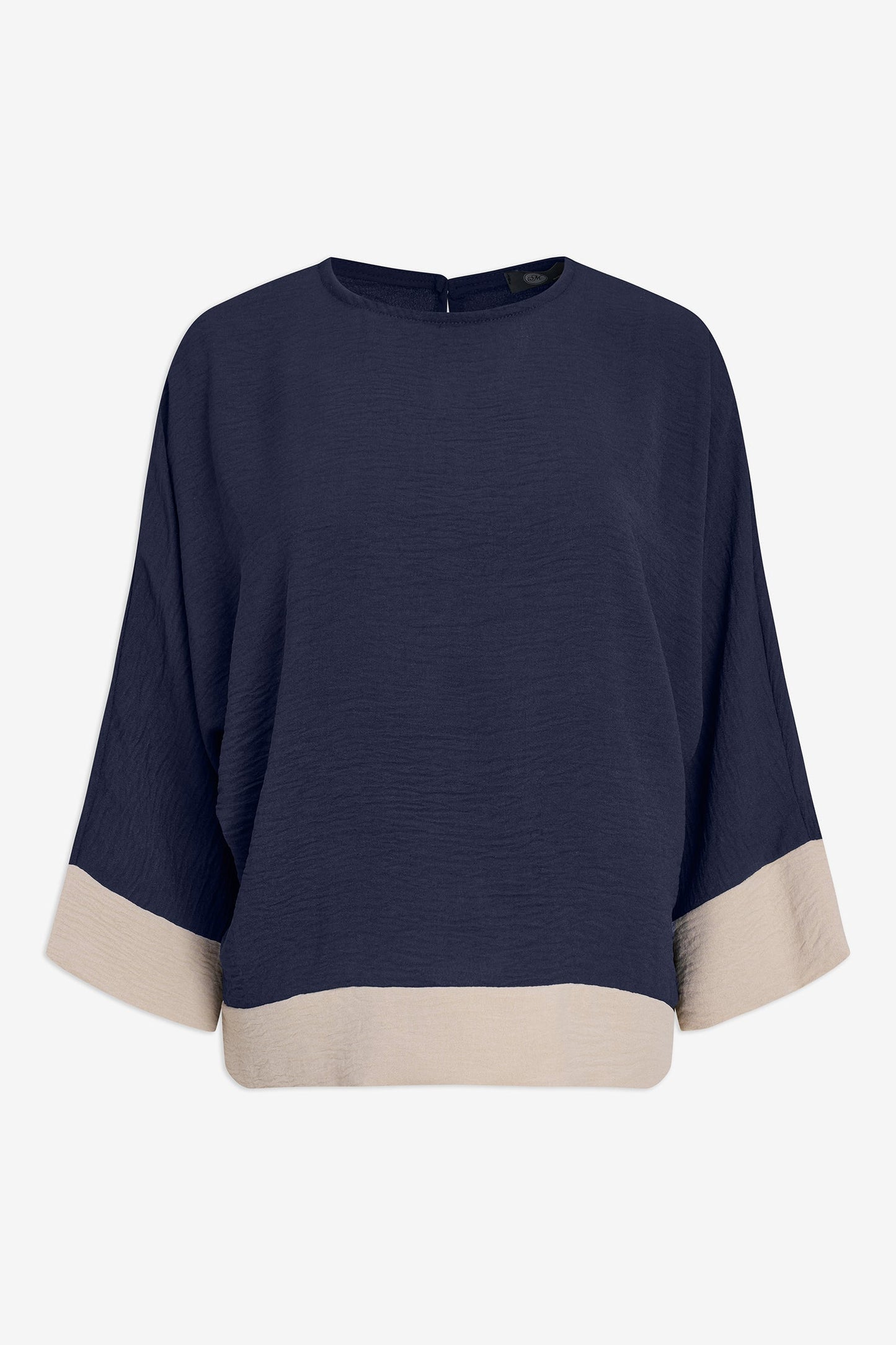 Women's Woven Color-Blocked Top, with a Wide Crew-Neckline & 3/4th Length Sleeves