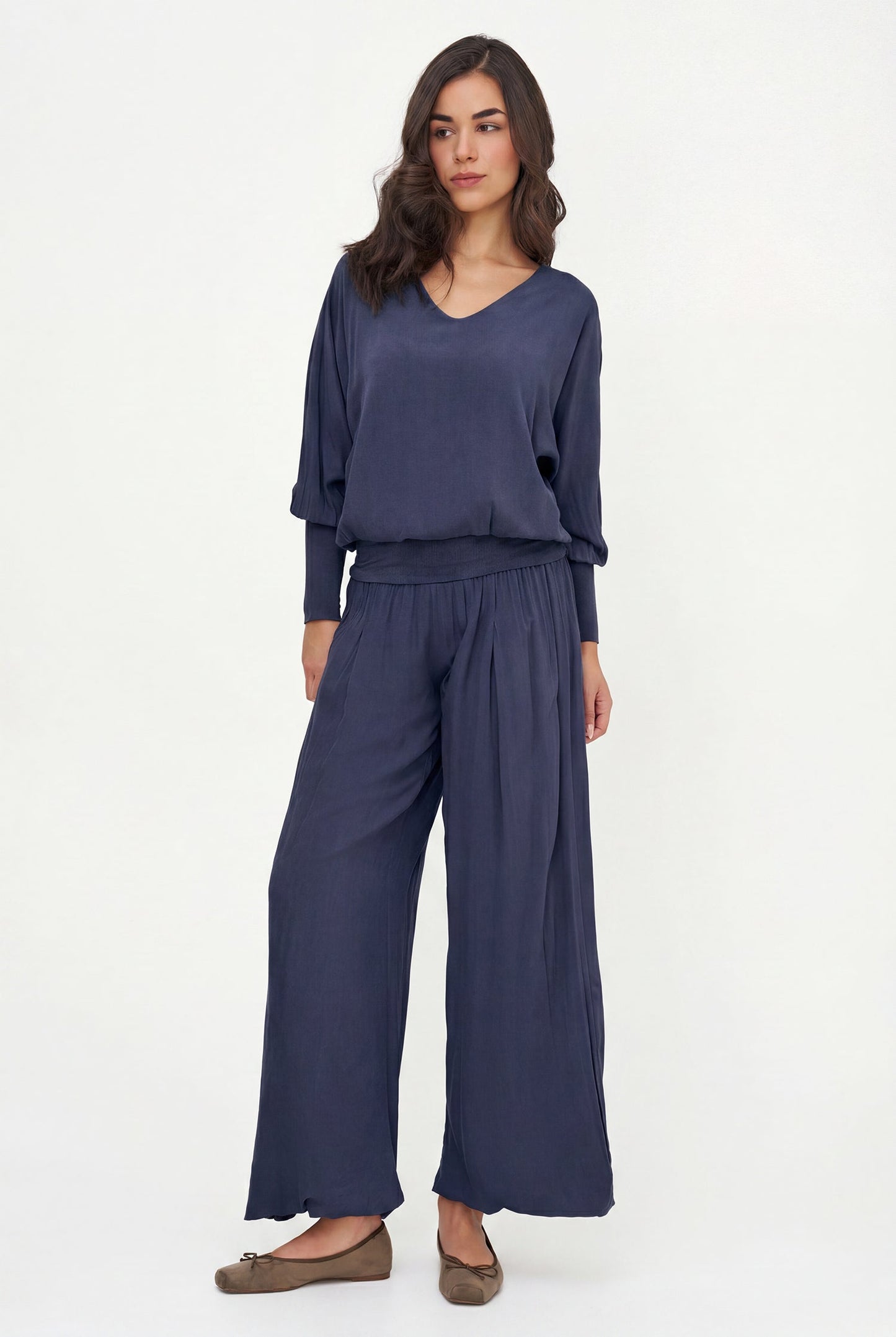 Women's Woven Pull-On Pant with a Jersey Waistband & a Bubble-Hem