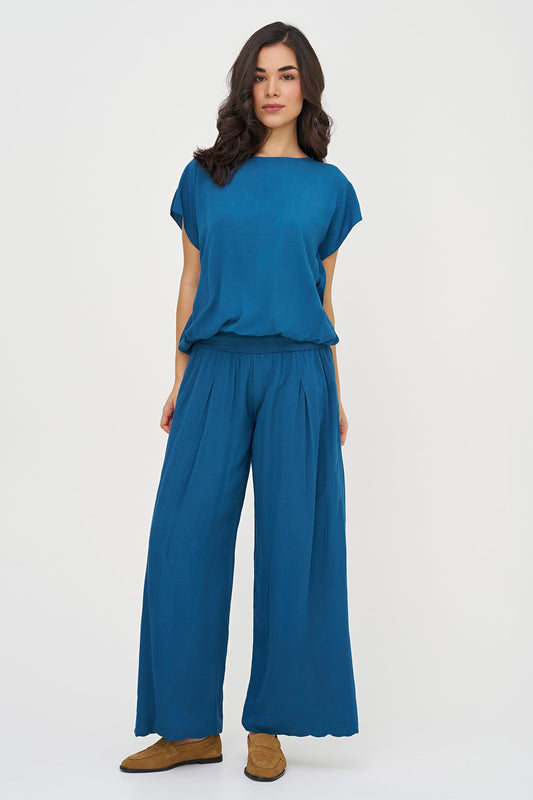 Women's Woven Pull-On Pant with a Jersey Waistband & a Bubble-Hem