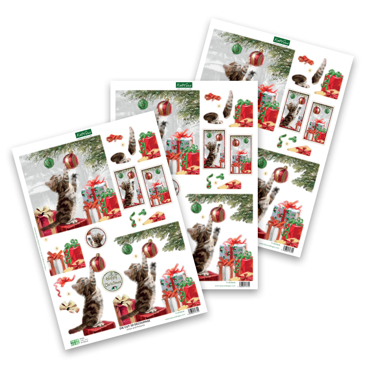 Die Cut Decoupage – Kitten & Presents (Pack Of 3)