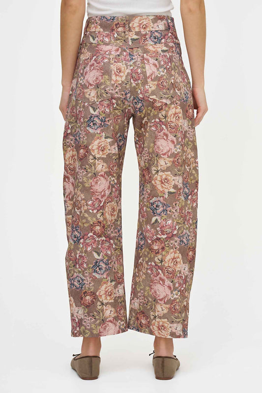 Women's Printed Woven Barrel-Leg Zip-Up Pants with Side & Back Pockets