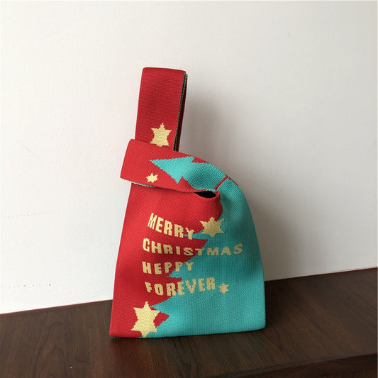 Christmas Knit Tote Bag for Women, Festive Holiday Shoulder Handbag