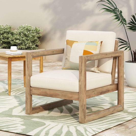 Outdoor Acacia Wood Patio Club Chair with Thick Waterproof Cushion – Deep Seating Lounge Chair (US Delivery Only)