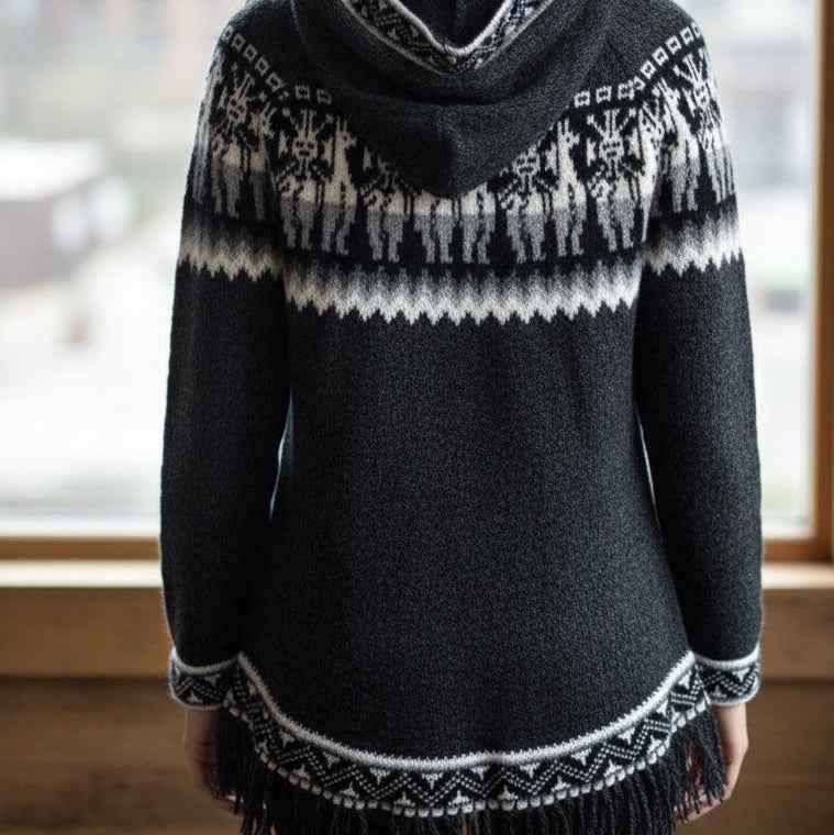 OLDTRIBES™ Women Cardigan Black Alpaca Sweater