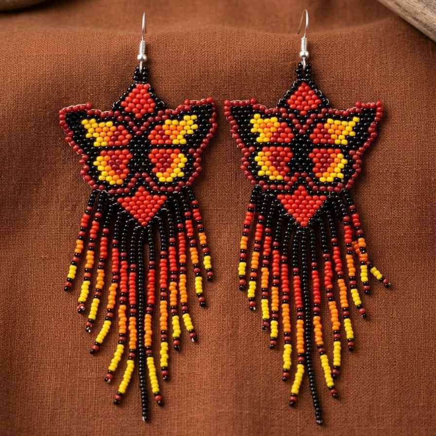 Black Beaded Dancing Wing Earrings