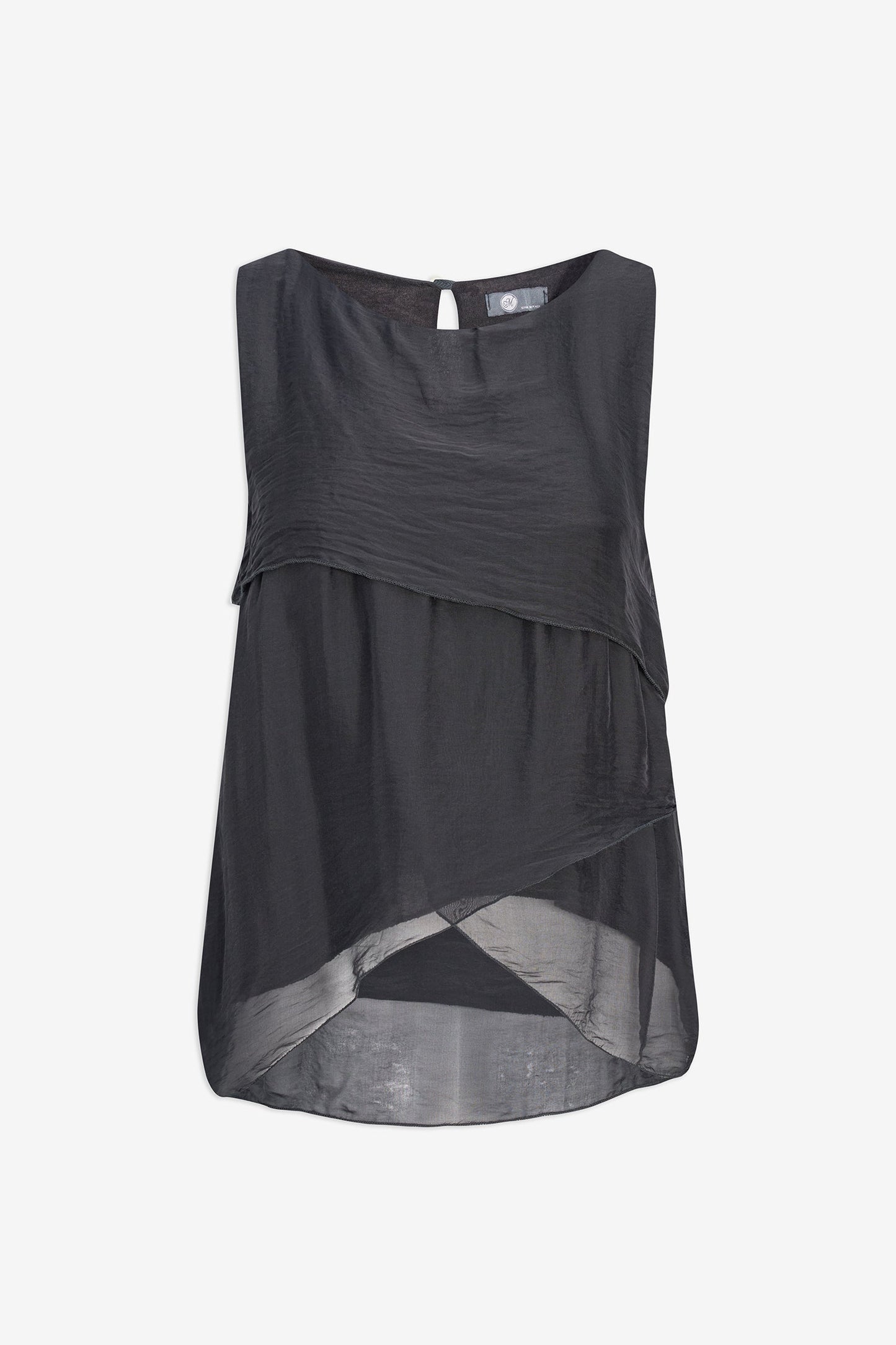 Women's Woven Sleeveless Top, with Petal-Detailed Front Panels, a Crew-Neckline & a Button Detail At The Back Collar
