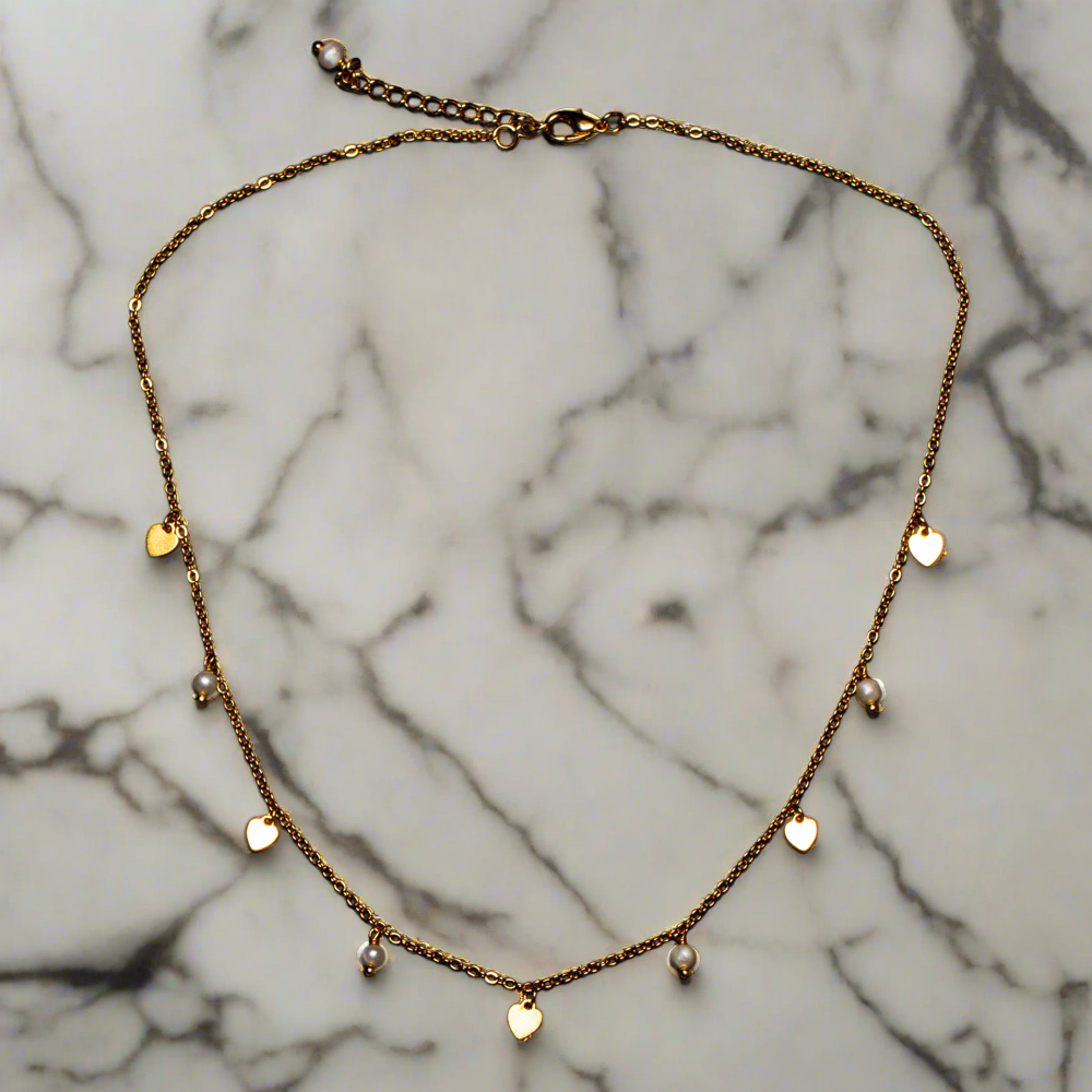 Delicate Pearl & Heart Necklace In Gold Plate