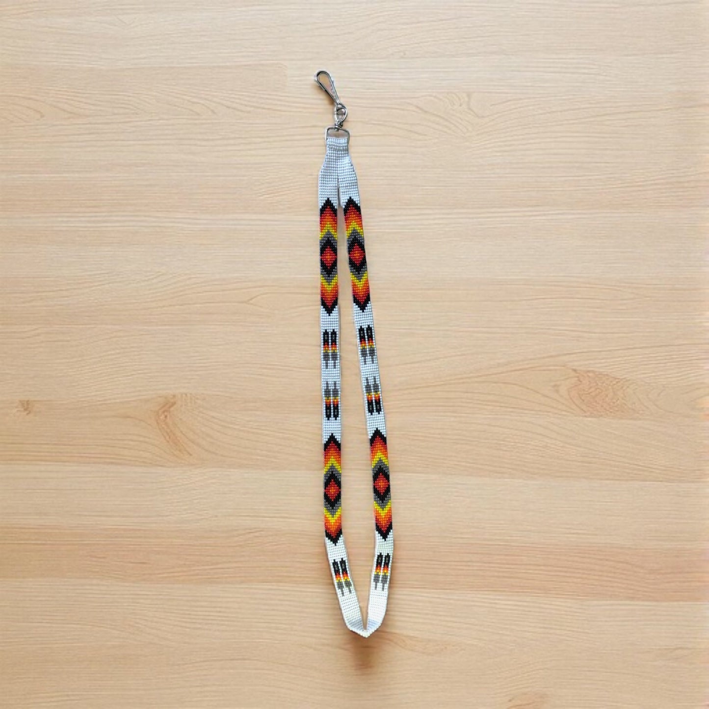 White Native Beaded Lanyard