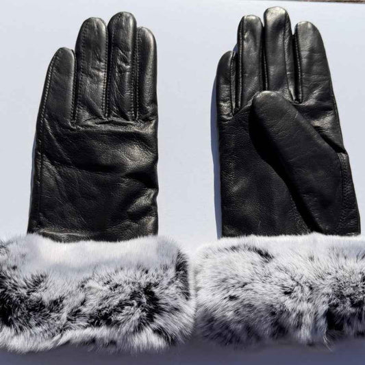 Women's Lamb Leather Gloves with Rabbit Fur Trim