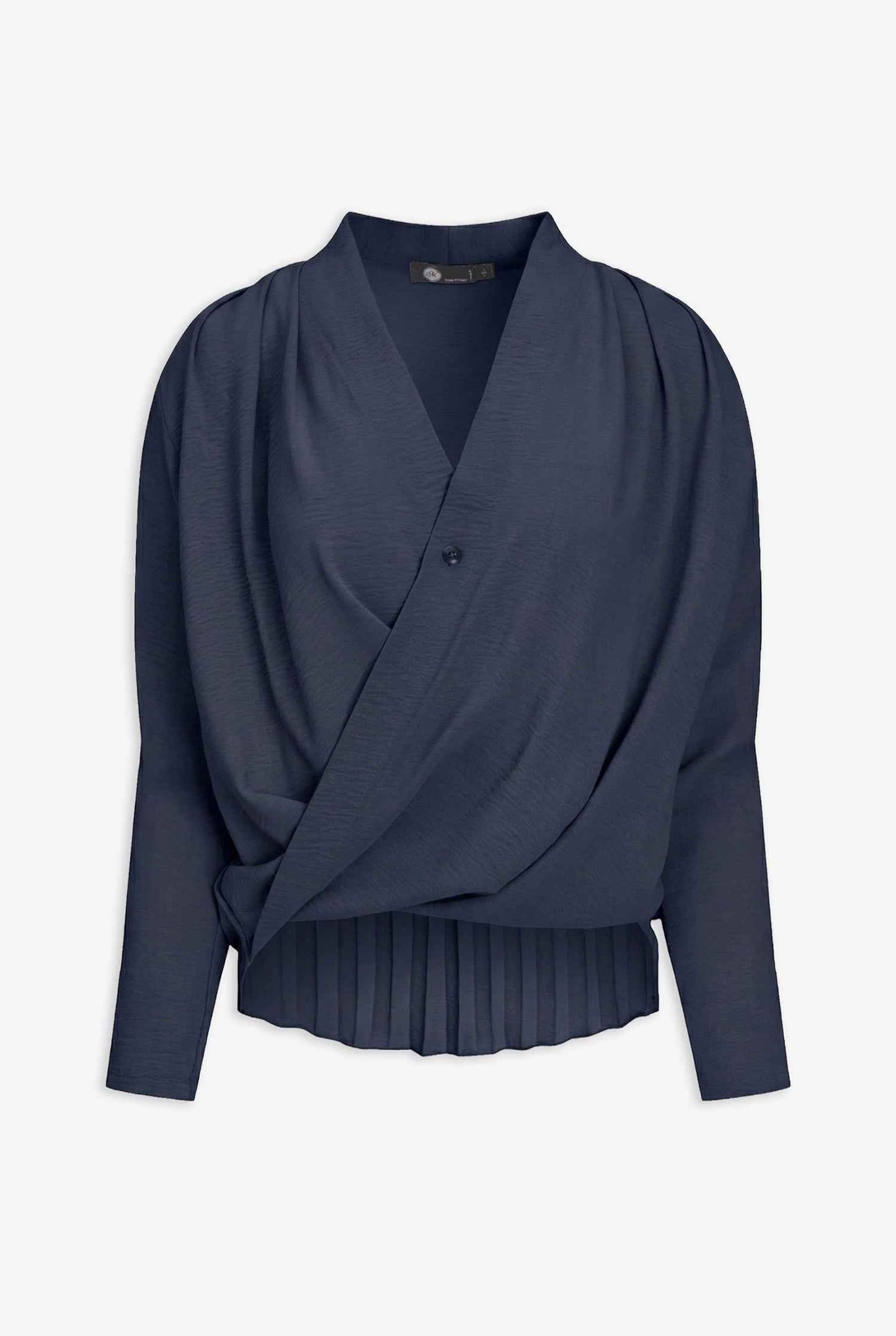 Women's Woven V-Neck Tunic, with Long Sleeves, a Twisted Front Hemline & a Longer Scooped Pleated Back