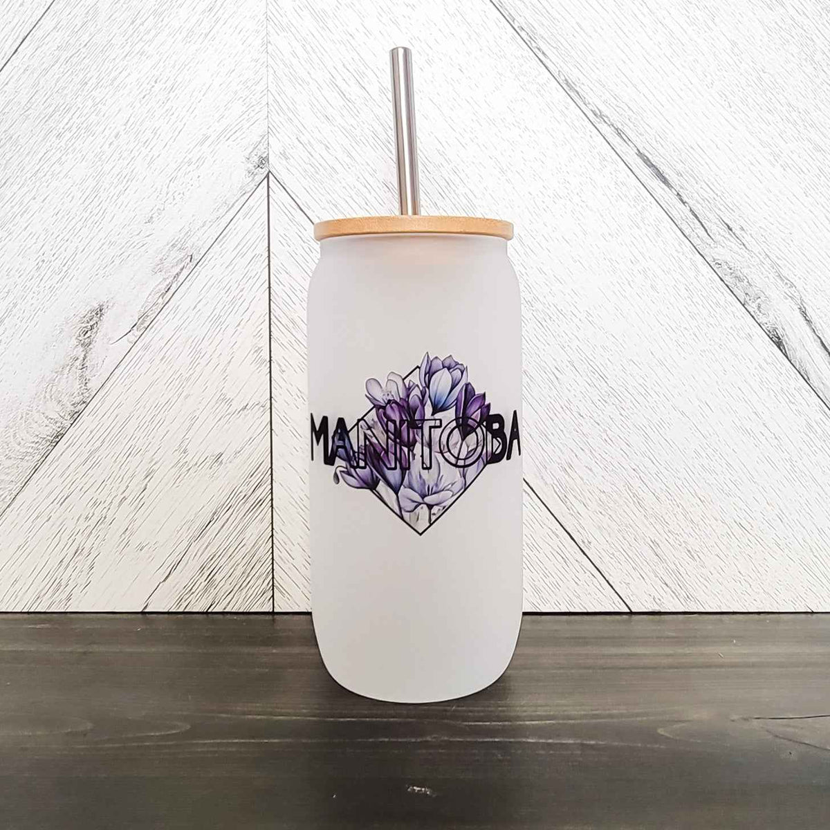 Manitoba Frosted Can with Bamboo Lid | Province Glass Can