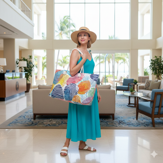 Colorful Fingerprint Pattern Weekender Bag | Rainbow Beach Tote | Moms Carryon - AURABAGS SHOP