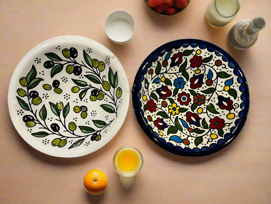 Handcrafted Ceramic Serving Bowl – 7.5 Inch Soup, Soup & Salad Bowl | Olive Harmony & Garden Rose Vine Designs