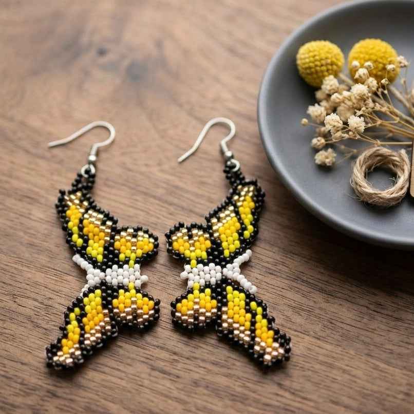 Yellow Beaded Earrings