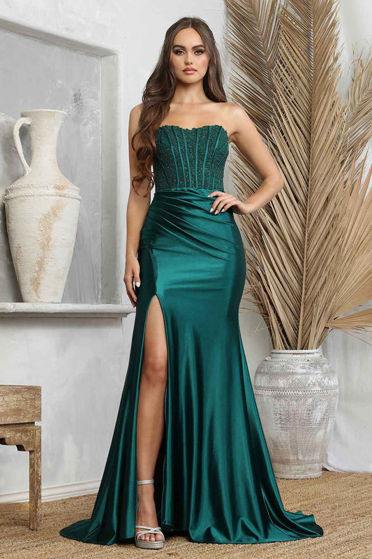 Fitted strapless sheer lace corset dress