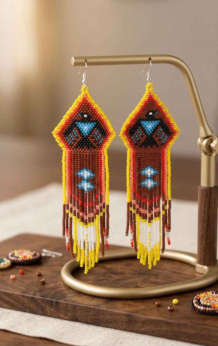 Beaded thunderbird earrings ( Brown )