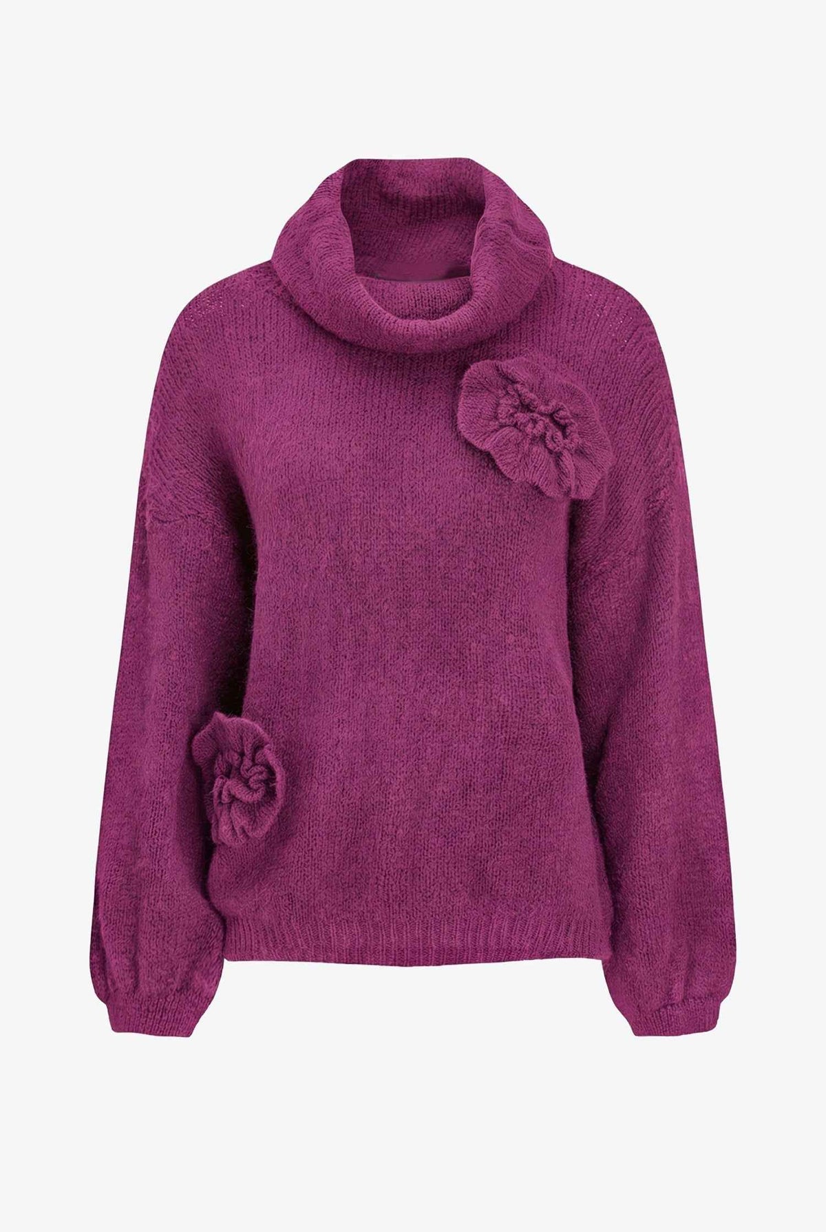Women's Cowl Turtleneck Sweater, Long Sleeves & Flower Details