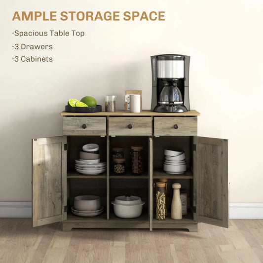 Modern Washed Grey Sideboard Buffet Cabinet – Storage Cabinets, Drawers & Adjustable Shelves (United States & Canada Delivery Only)