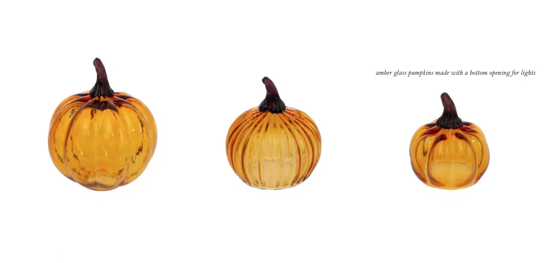 Boston International Hand Blown Glass Pumpkin Tabletop Mantel Shelf Fall Autumn Thanksgiving Halloween Decorations for Home, Small, Amber Orange