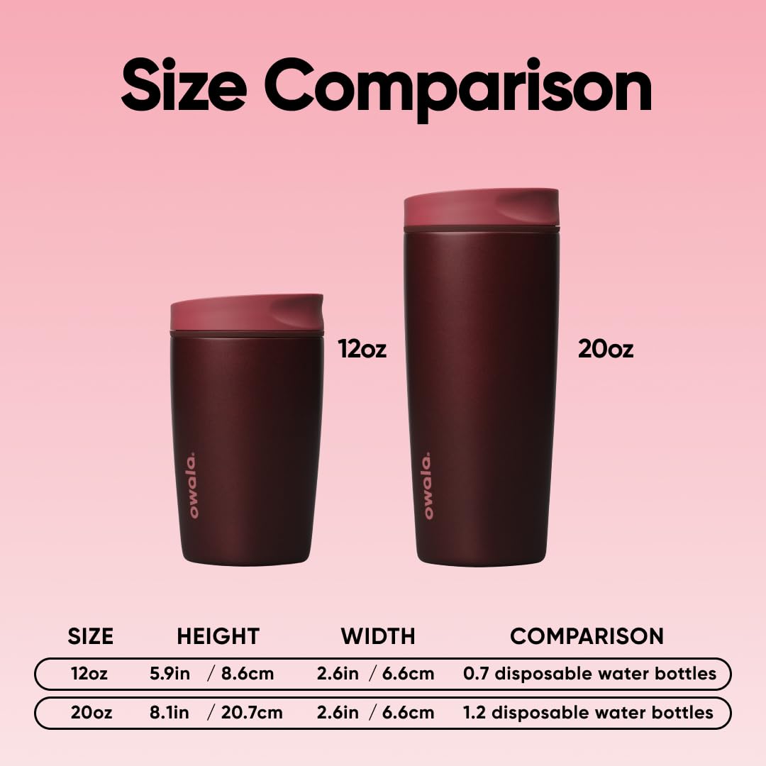Owala SmoothSip Slider Insulated Stainless Steel Coffee Tumbler, Reusable Iced Coffee Cup, Hot Coffee Travel Mug, BPA Free 20 oz, Black Cherry ๐ All In One Marketplace Canada