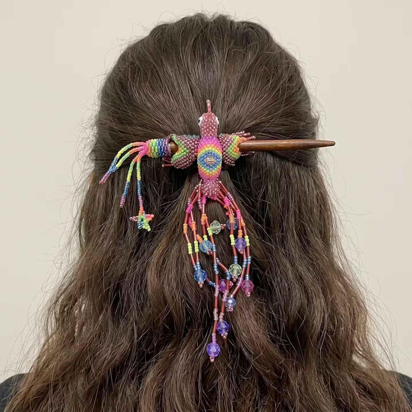 Rose Gold Hummingbird Beaded Hair Stick