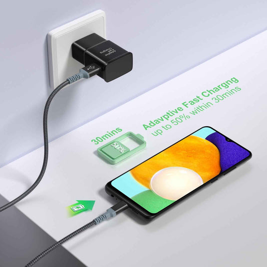Adaptive Fast Charger and USB-C Cable 10ft(3m), Excgood Type C Cable Fast Charging Compatible with Galaxy A16/A15/A13/A14/A03s, S25 Ultra/S24/S23/S22/S20/S8/9+/10e,Note, Android Phone (2Pack Black) 🍁 All In One Marketplace Canada