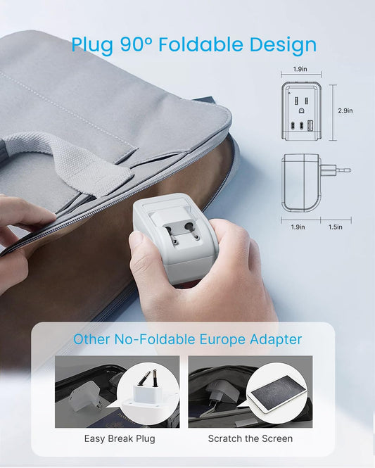 2 Pack European Travel Plug Adapter, VINTAR Foldable International Power Plug with 2 AC Outlets 3 USB Ports(2 USB C), Type C Travel Essentials Charger for Canada to Most of Europe Italy Spain France 🍁 All In One Marketplace Canada