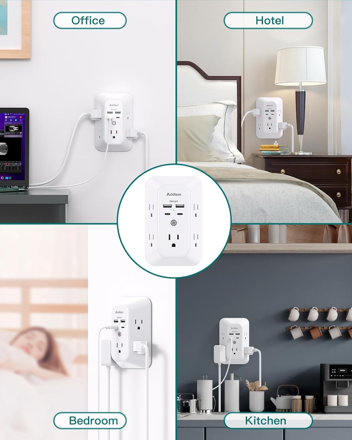 2 Pack USB Wall Charger Surge Protector, Multi Plug Outlet with 5 Outlet Extender and 4 USB Charging Ports (2 USB C Outlet) 3 Sided 1800J Power Bar for Home Travel Office 🍁 All In One Marketplace Canada