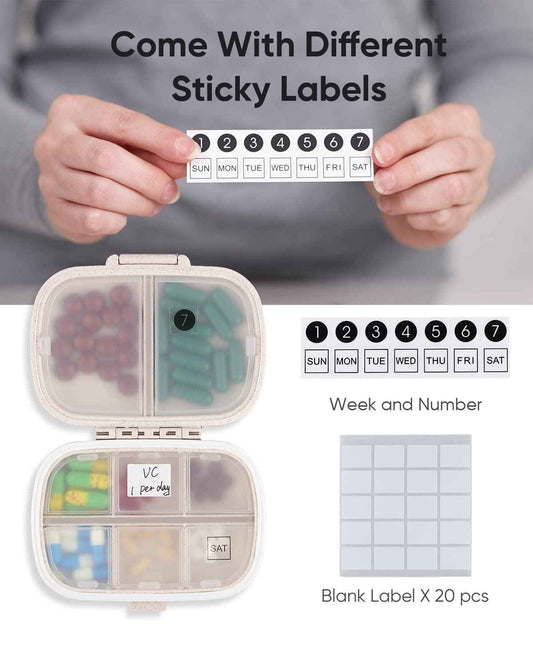 Holii Travel Pill Organizer, 8 Compartments Portable Pill Case, Daily Pill Box to Hold Vitamins, Small Pill Container for Pocket Purse Medicine Organizer(Khaki) 🍁 All In One Marketplace Canada