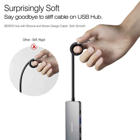 BENFEI 5in1 USB C Hub with 4K HDMI, 3 USB-A, 100W Power Delivery, Silicone and Woven Design Cable, Aluminum Case Compatible with MacBook Pro/Air, iPad Pro, iMac, iPhone 15 Pro/Pro Max, XPS, Thinkpad 🍁 All In One Marketplace Canada