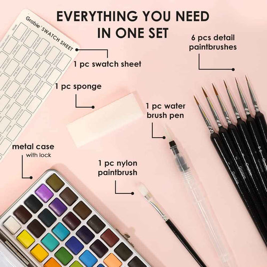 Grabie Watercolor Paint Set, Watercolor Paints, 50 Colors, Painting Set, Detail Paint Brush Included, Art Supplies for Painting, Great Watercolor Set for Artists, Amateur Hobbyists and Painting Lovers 🍁 All In One Marketplace Canada