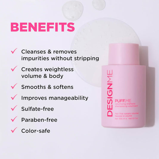 Design.Me PUFF.ME Volumizing Shampoo | Adds Body, Bounce & Volume for Fuller, Thicker Hair| For Fine & Medium Hair | Boosts Shine | Color-Safe, Lightweight Formula | Vegan, Paraben & Sulfate Free 🍁 All In One Marketplace Canada