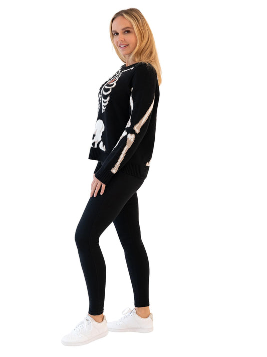 Blizzard Bay Women's Halloween Crew Neck, Long Sleeve, Sweater, Black Skeleton, Small