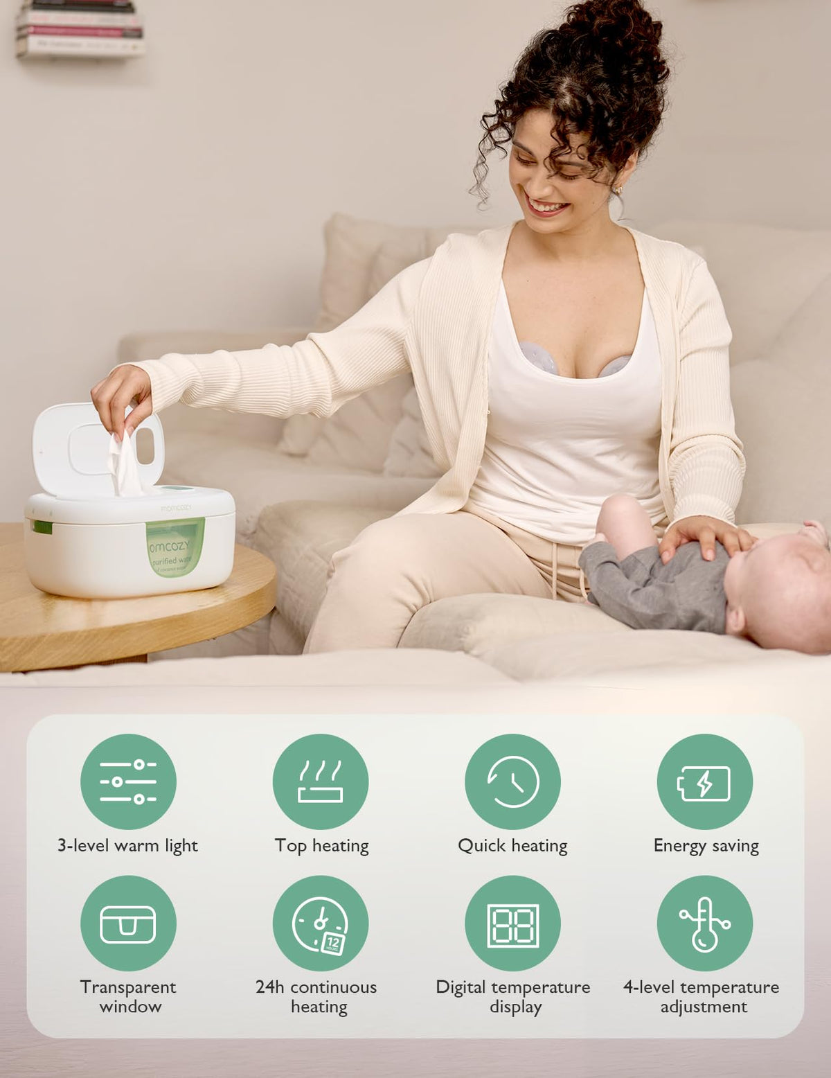 Momcozy Baby Wipe Warmer, Innovative Spring Design, Large Capacity Wipes Dispenser, Fast and Even Heating, 4 Modes of Temperature Heating Control, Diaper Wipe Warmer with Night Light š All In One Marketplace Canada