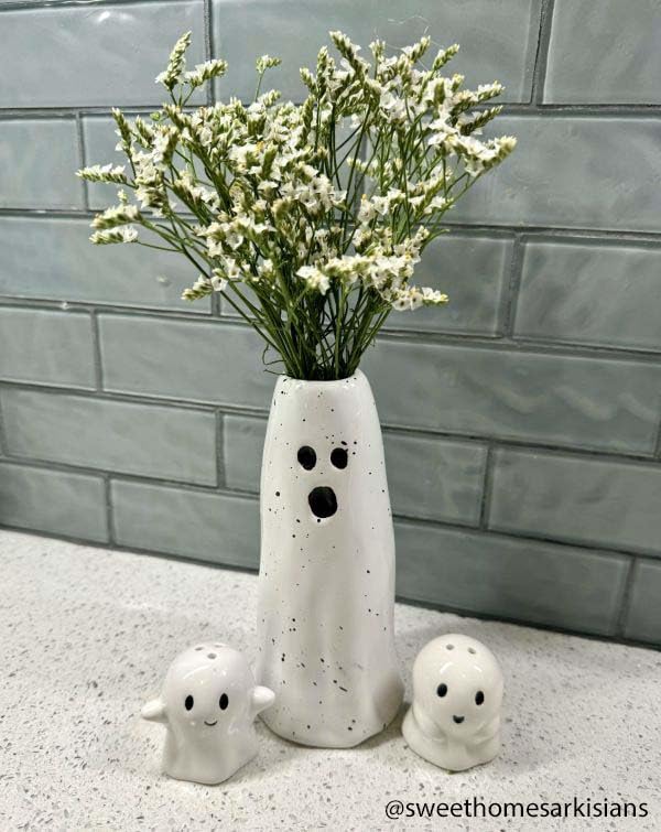 Mud Pie Ghost Vase, Medium Halloween Flower Vase for Fall Home Decor