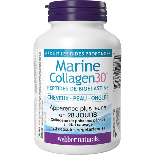Webber Naturals Collagen30 Marine Bioelastin Peptides, 500 mg of Collactive Marine Collagen Peptide Complex Per Pill, 120 Capsules, Helps Reduce Deep Wrinkles and Joint Pain 🍁 All In One Marketplace Canada