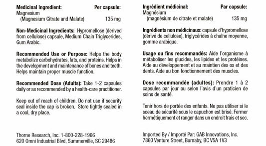 Thorne Magnesium Citramate - Magnesium with Citrate-Malate to Support Energy Production, Heart and Lung Function, and Metabolism of Sugar and Carbs - 90 Capsules - 90 Servings 🍁 All In One Marketplace Canada
