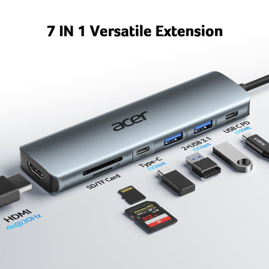 Acer USB C Hub, 7 in 1 4K USB C to HDMI Adapter, Multiport Splitter with PD100W Fast Charging, 5Gbps 2*USB 3.0, Type-C Data Port, SD TF Card Reader for MacBook Neo(A18 Pro), iPad Pro, Acer, Dell XPS 🍁 All In One Marketplace Canada