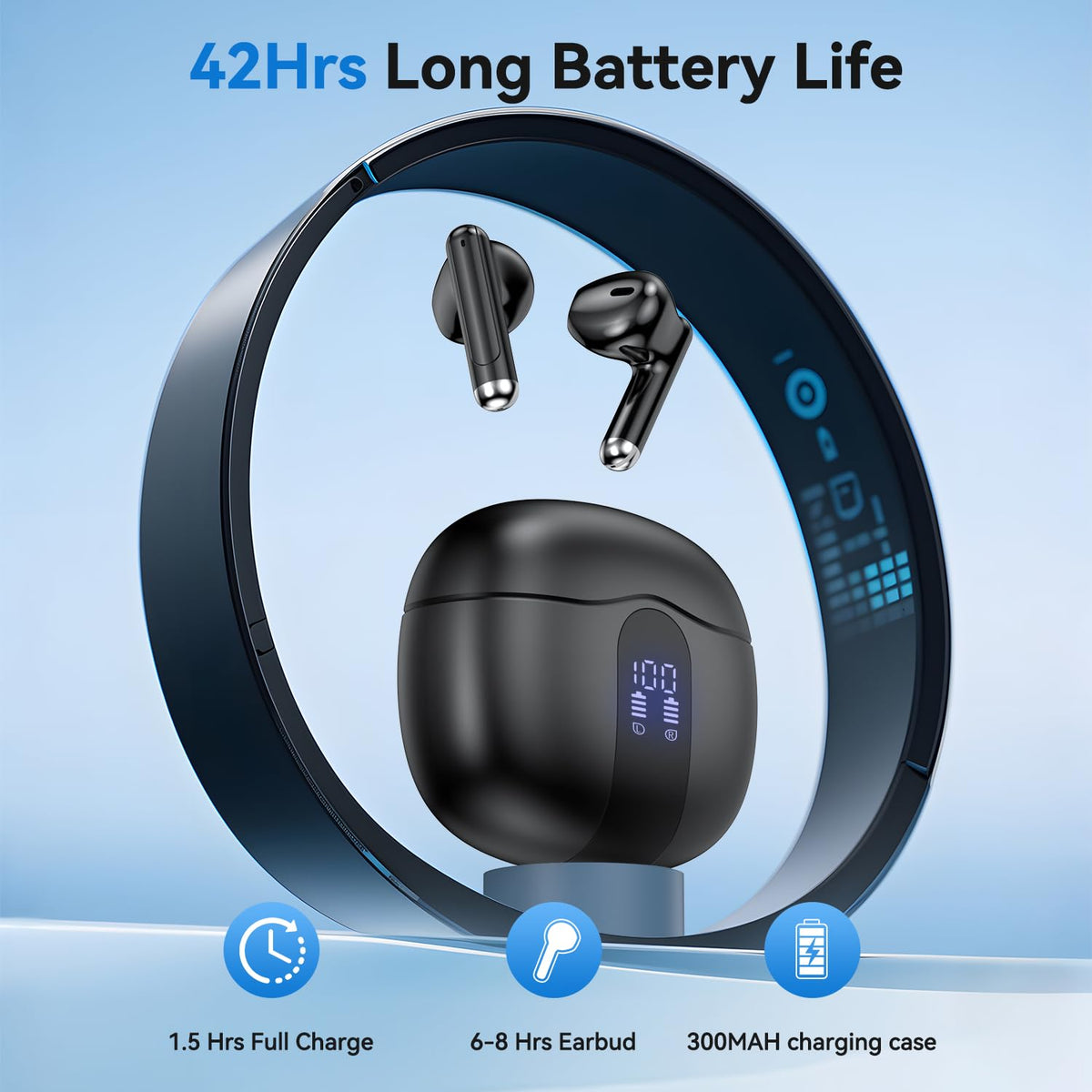 Wireless Earbuds, Bluetooth 5.4 Bass Stereo Headphones with 4 ENC Mic, 50H Playback Ear Buds with Charging Case LED Display,Sport Earphones IPX7 Waterproof for Phone, Android, Pad, DeepBlack đ All In One Marketplace Canada