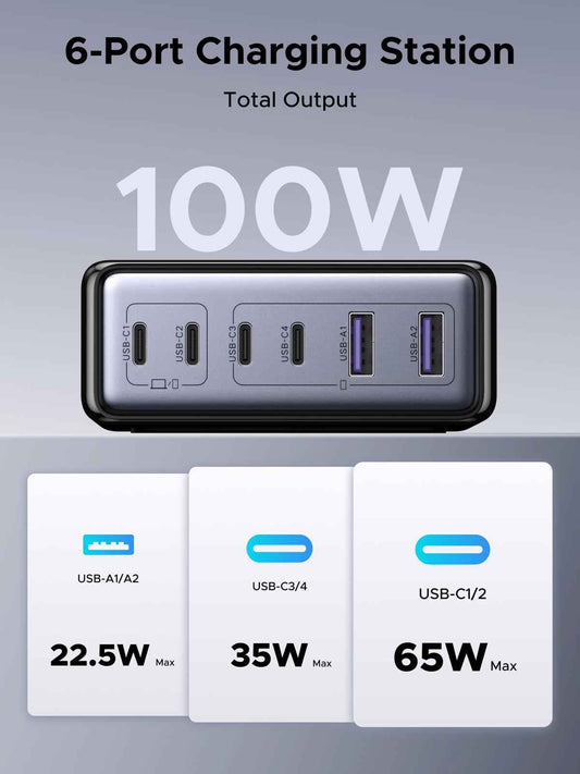 UGREEN 100W 6-Port GaN USB C Charging Station, Desktop Charger Block with 4 USB C and 2 USB A Fast Charging Compatible for MacBook Pro/Air, XPS, iPad, iPhone 17/16, Galaxy S26/S25/S24, Pixel 10/9 🍁 All In One Marketplace Canada