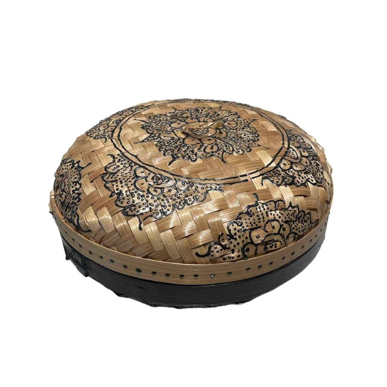 Black Round Henna Rattan Box