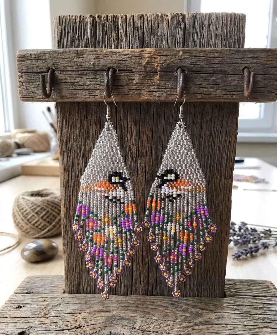 Bird Fringe Earrings (Silver)