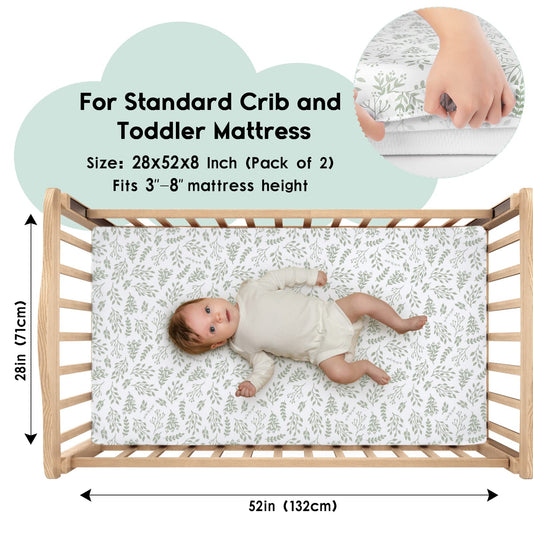 Yoofoss Baby Crib Sheets for Boys Girls, Fitted Crib Sheet 2 Pack for Standard Crib and Toddler Mattress, Super Soft Microfiber Baby Sheet 28x52x8in(Green+Leaf) 🍁 All In One Marketplace Canada