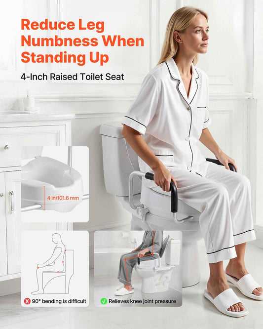 VEVOR Raised Toilet Seat with Arms, 300 lbs Load Capacity, 4-Inch Lift Height, Widened Commode Elevated Toilet Seat Riser with Padded Handles for Seniors, Elderly, Handicap, Disabled, and Adults Use 🍁 All In One Marketplace Canada
