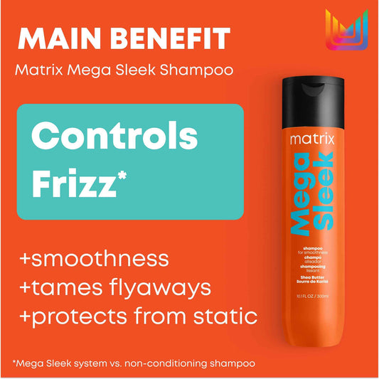 MATRIX Mega Sleek Shampoo, For Frizzy and Unruly Hair, Controls Frizz & Flyaways, Smooths Hair with Shea Butter, Vegan 🍁 All In One Marketplace Canada