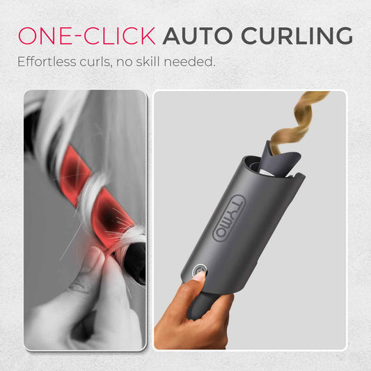 TYMO CURLPRO Automatic Rotating Curling Iron - Beach Waves Curling Wand, Portable Hair Curler, 500 Million Ionic, Dual Voltage & Lightweight for Travel, Ceramic Coating, Metallic Gray 1 inch 🍁 All In One Marketplace Canada