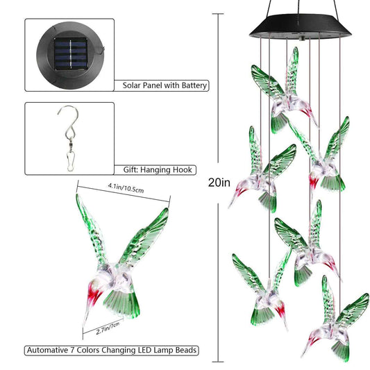 Toodour Solar Wind Chimes, Color Changing Solar Hummingbird Wind Chimes, LED Decorative Mobile, Waterproof Solar Lights Outdoor for Patio, Window, Garden Decor, for Mom/Grandma 🍁 All In One Marketplace Canada