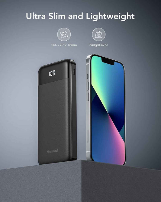 Charmast Power Bank with Built in Cables, 10000mAh USB C Battery Pack 6 Outputs 2 Inputs with LED Display Type C Powerbank Portable Charger Compatible with Smartphones Tablets and More (Black) 🍁 All In One Marketplace Canada